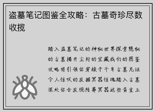 盗墓笔记图鉴全攻略：古墓奇珍尽数收揽